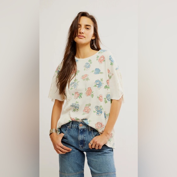 🌻🆕FREE PEOPLE We The Free Nina Boheme Printed Tee-Ivory Combo-SIZE Small - Picture 4 of 10